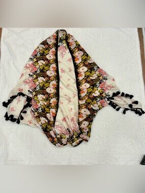 Free People Floral Tassel Kimono Wrap Cover Up Boho One Size